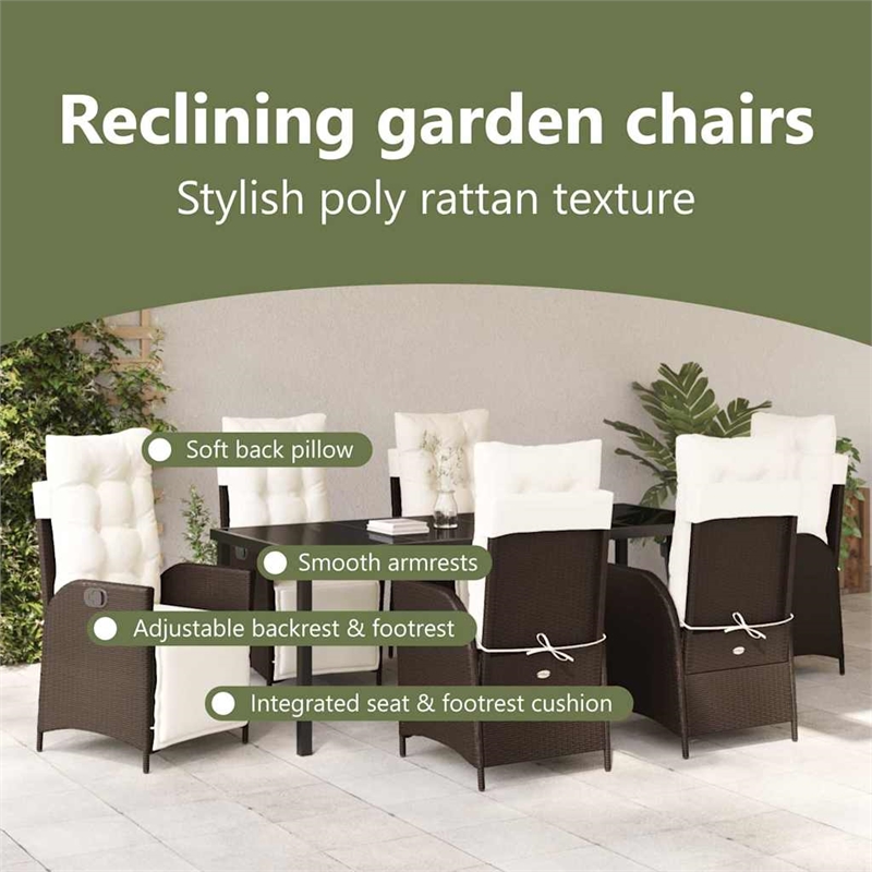 vidaXL Garden Dining Set 7 pcs Brown Poly Rattan