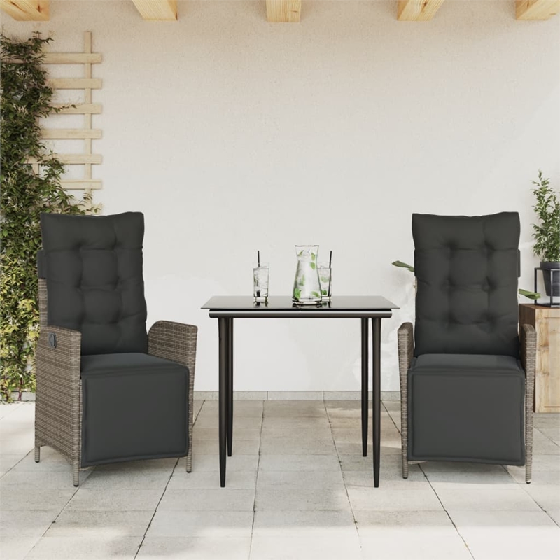 vidaXL 3 Piece Patio Dining Set with Cushions Gray Poly Rattan