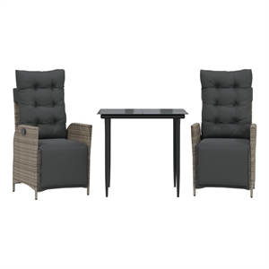 vidaXL 3 Piece Patio Dining Set with Cushions Gray Poly Rattan