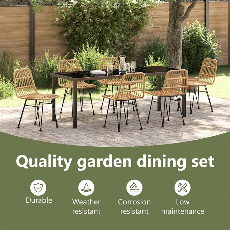 vidaXL Garden Dining Set 7 pcs Brown Powder-Coated Steel