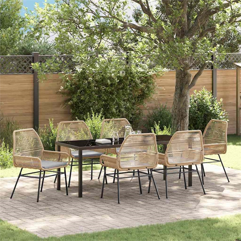 vidaxl garden dining set 7 pcs brown poly rattan