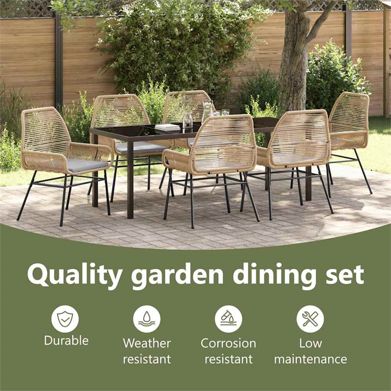 vidaxl garden dining set 7 pcs brown poly rattan