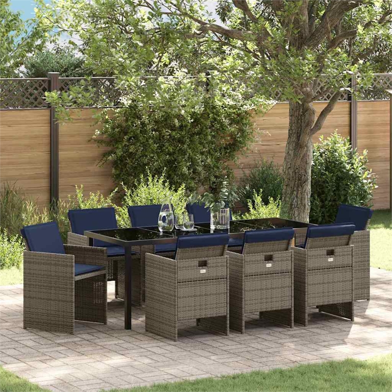 vidaxl garden dining set 9 pcs grey poly rattan