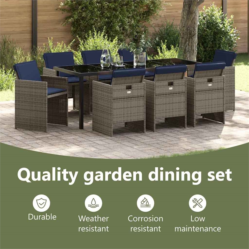 vidaxl garden dining set 9 pcs grey poly rattan