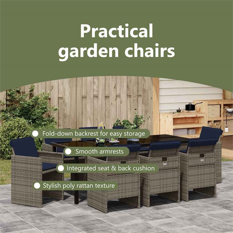 vidaxl garden dining set 9 pcs grey poly rattan