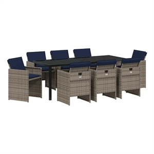 vidaXL Garden Dining Set 9 pcs Grey Poly Rattan