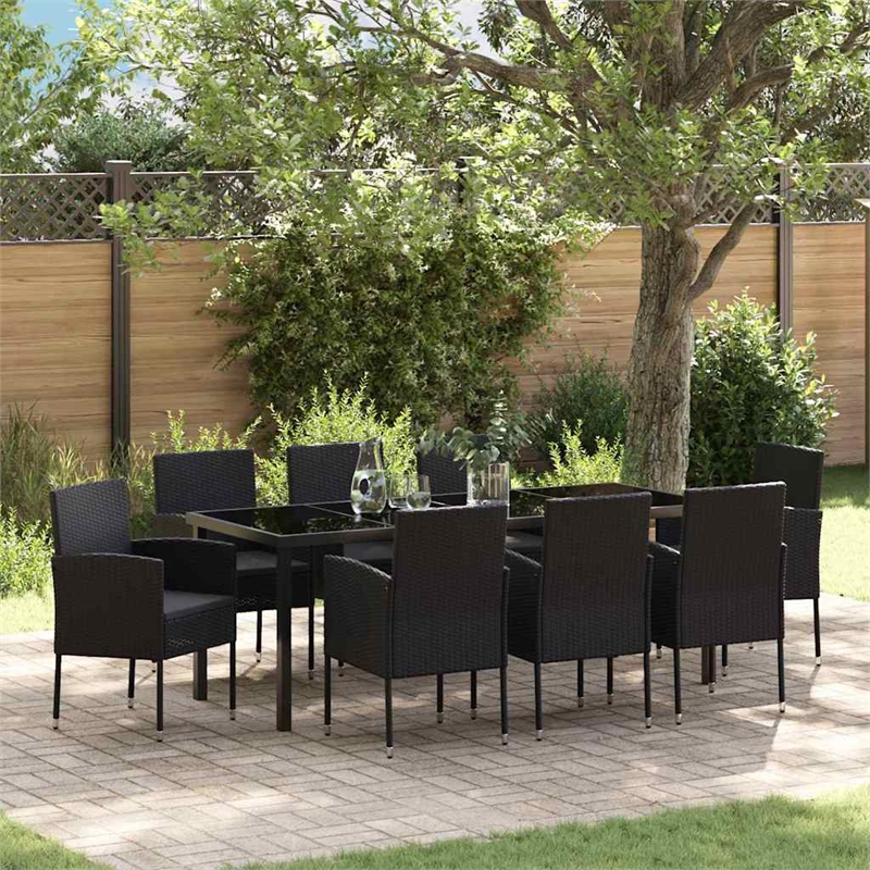vidaXL Garden Dining Set 9 pcs Black Poly Rattan