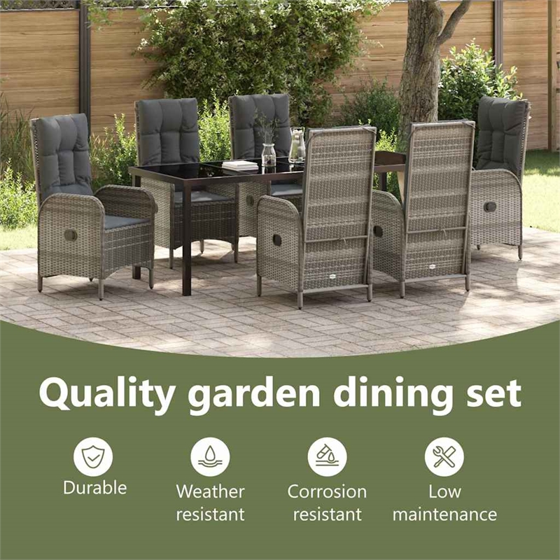 vidaXL Garden Dining Set 7 pcs Grey Poly Rattan