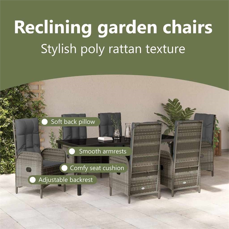 vidaXL Garden Dining Set 7 pcs Grey Poly Rattan