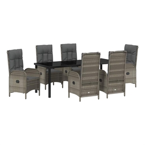 vidaXL Garden Dining Set 7 pcs Grey Poly Rattan
