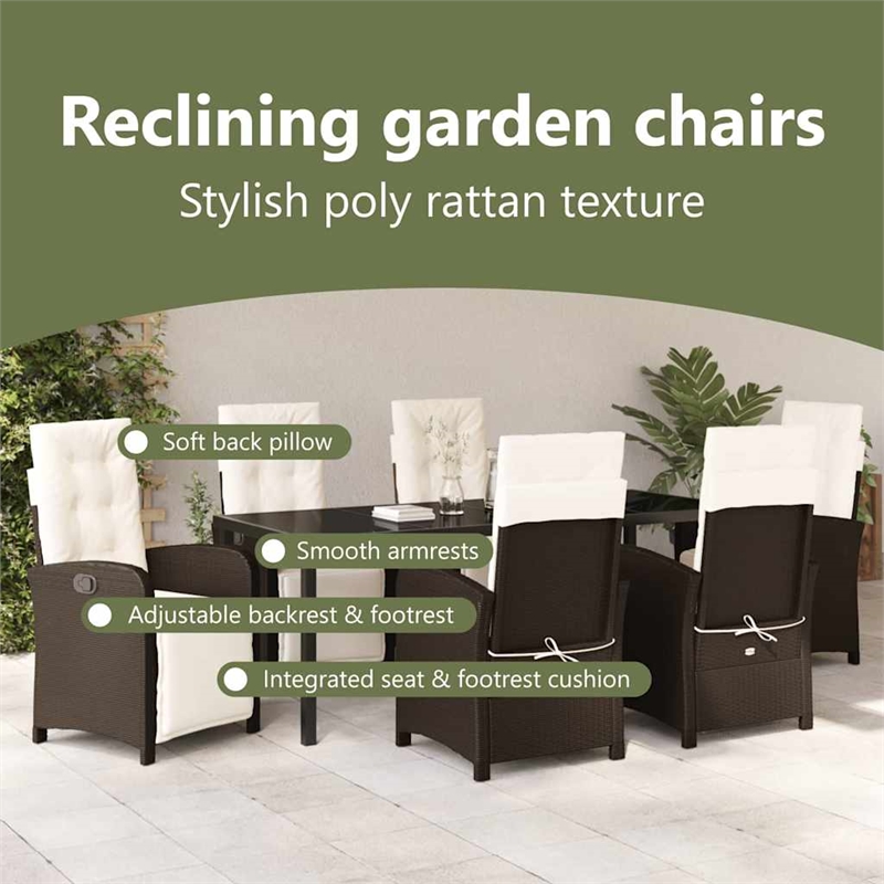 vidaXL Garden Dining Set 7 pcs Brown Poly Rattan