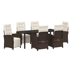 vidaXL Garden Dining Set 7 pcs Brown Poly Rattan