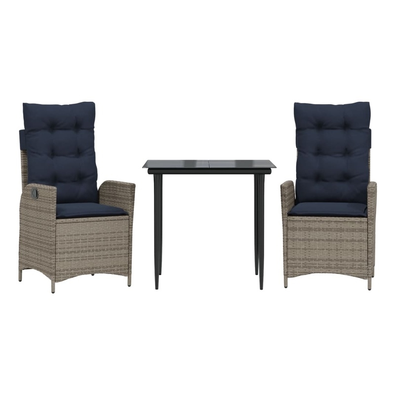vidaXL 3 Piece Patio Dining Set with Cushions Gray Poly Rattan