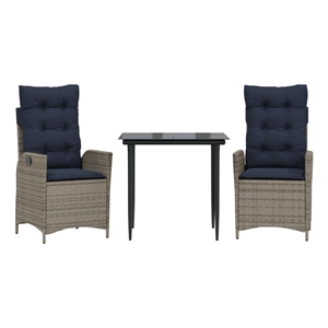 vidaXL 3 Piece Patio Dining Set with Cushions Gray Poly Rattan