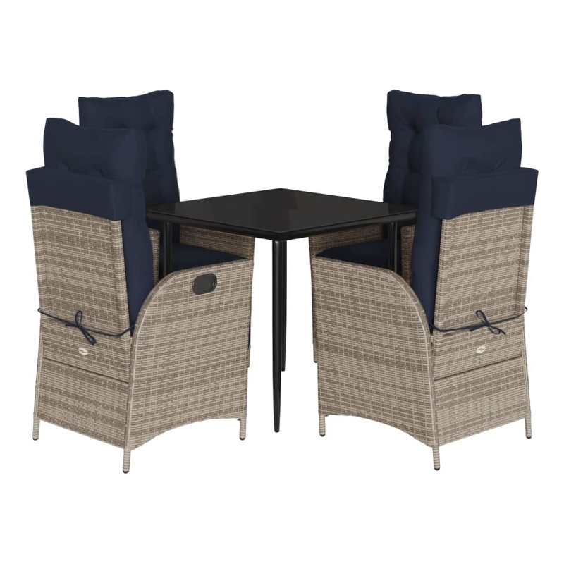 vidaXL 5 Piece Patio Dining Set with Cushions Gray Poly Rattan