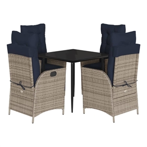 vidaXL 5 Piece Patio Dining Set with Cushions Gray Poly Rattan