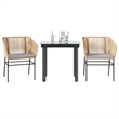 vidaXL 3 Piece Patio Dining Set with Cushions Brown Poly Rattan Glass