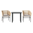 vidaXL 3 Piece Patio Dining Set with Cushions Brown Poly Rattan Glass