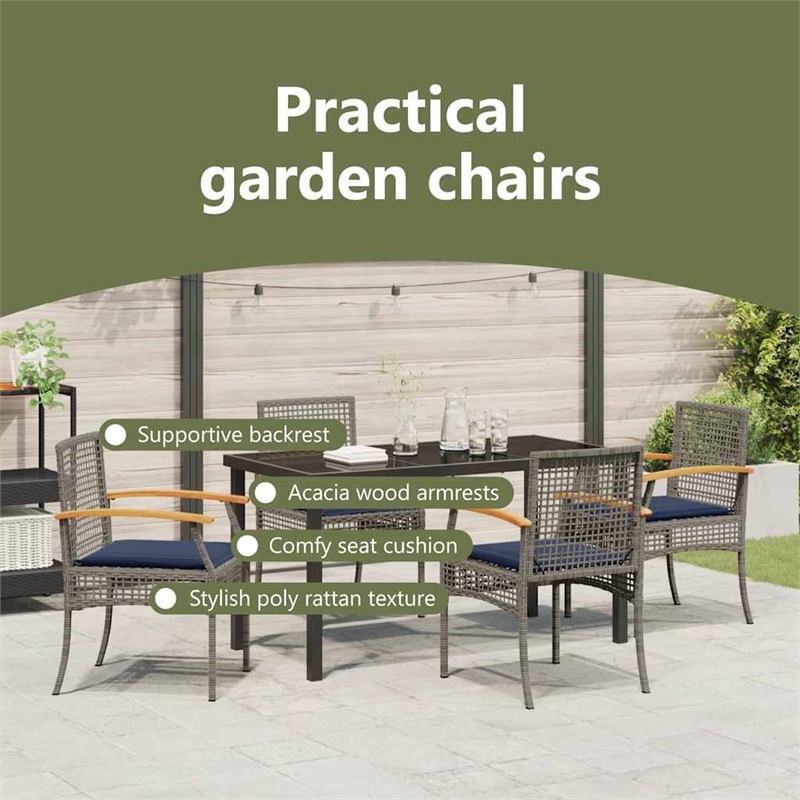 vidaXL Garden Dining Set 5 pcs Grey and Black Rattan