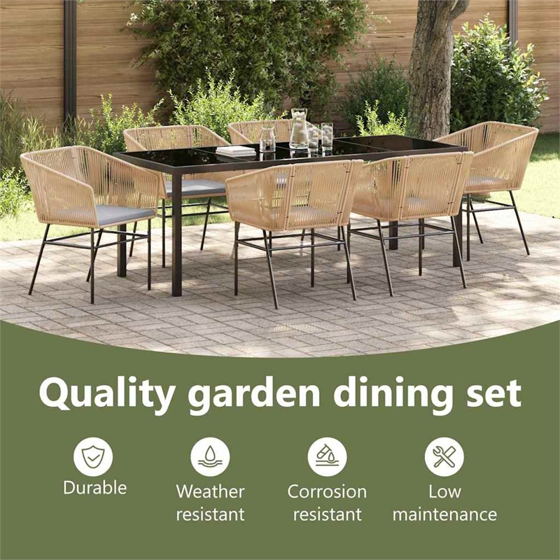 vidaXL Garden Dining Set 7 pcs Brown Powder-Coated Steel