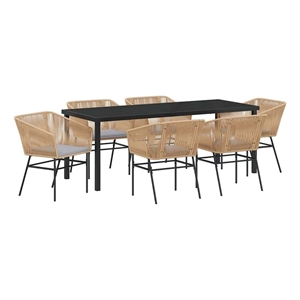 vidaXL Garden Dining Set 7 pcs Brown Powder-Coated Steel