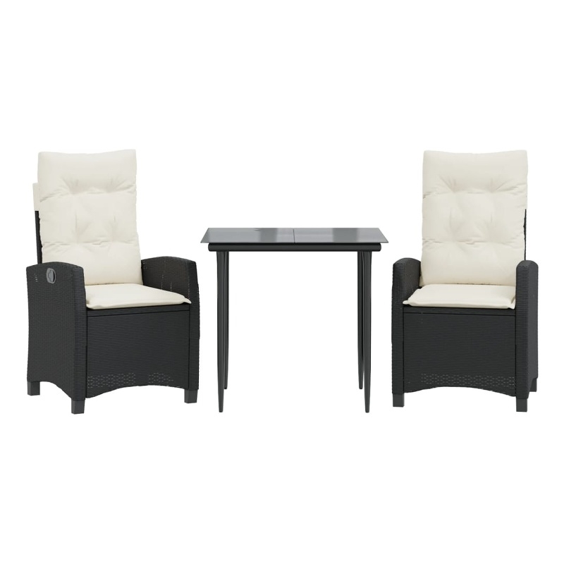 vidaXL 3 Piece Patio Dining Set with Cushions Black Poly Rattan