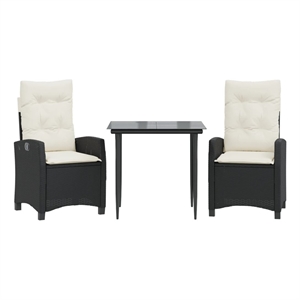 vidaXL 3 Piece Patio Dining Set with Cushions Black Poly Rattan