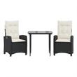 vidaXL 3 Piece Patio Dining Set with Cushions Black Poly Rattan