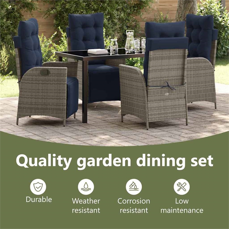 vidaXL Garden Dining Set 5 pcs Grey and Black Rattan