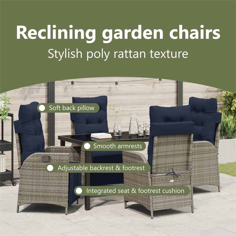 vidaXL Garden Dining Set 5 pcs Grey and Black Rattan