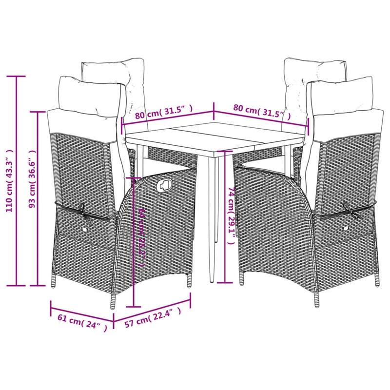 vidaXL 5 Piece Patio Dining Set with Cushions Black Poly Rattan