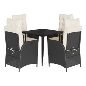 vidaXL 5 Piece Patio Dining Set with Cushions Black Poly Rattan