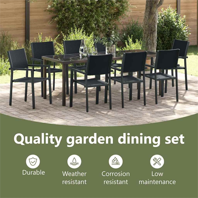 vidaXL Garden Dining Set 9 pcs Black Powder-Coated Steel