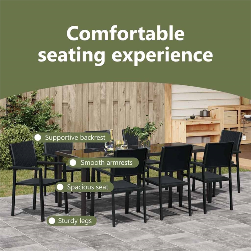 vidaXL Garden Dining Set 9 pcs Black Powder-Coated Steel