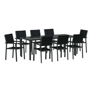 vidaXL Garden Dining Set 9 pcs Black Powder-Coated Steel