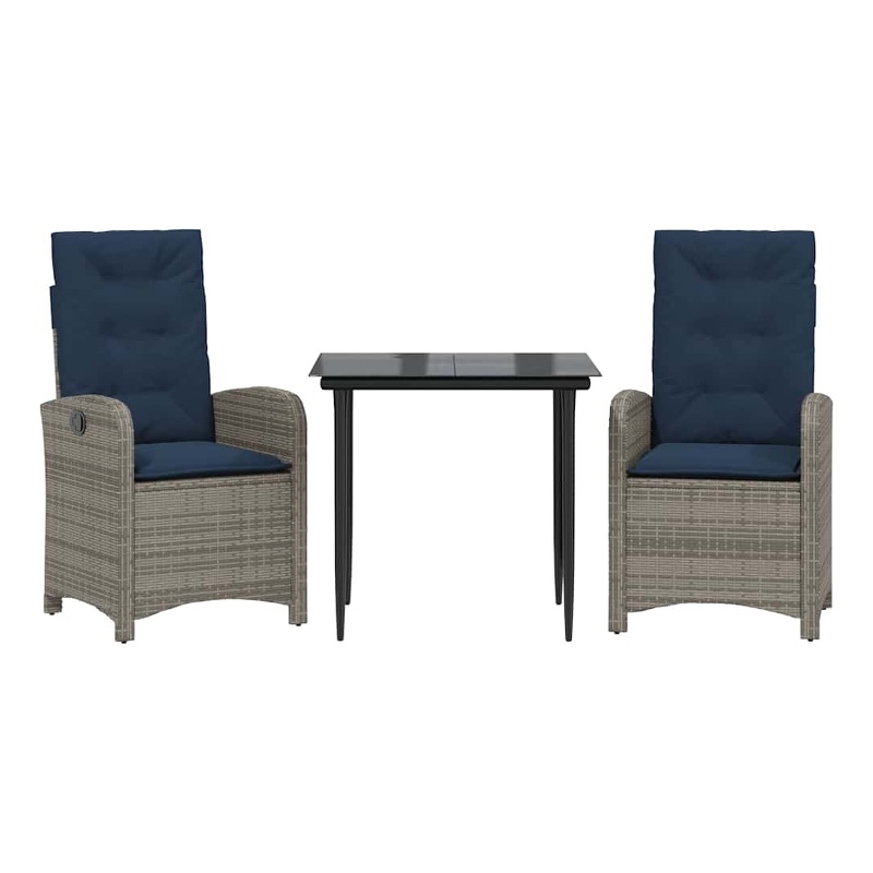 vidaXL 3 Piece Patio Dining Set with Cushions Gray Poly Rattan