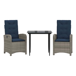 vidaXL 3 Piece Patio Dining Set with Cushions Gray Poly Rattan