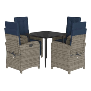 vidaXL 5 Piece Patio Dining Set with Cushions Gray Poly Rattan