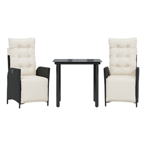 vidaXL 3 Piece Patio Dining Set with Cushions Black Poly Rattan