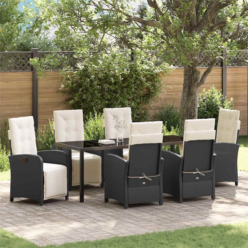 vidaXL Garden Dining Set 7 pcs Black Poly Rattan