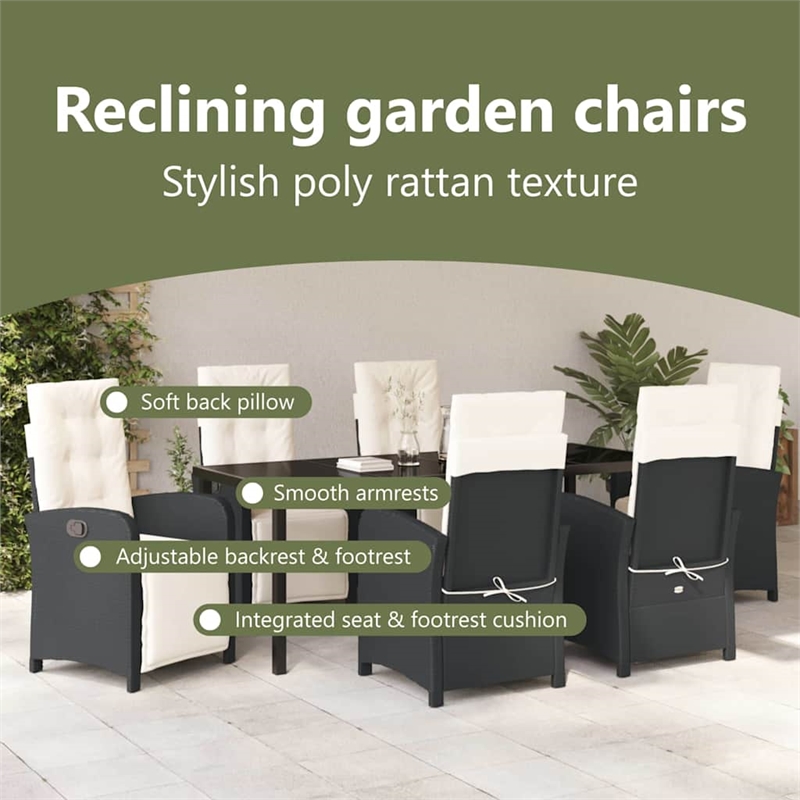 vidaXL Garden Dining Set 7 pcs Black Poly Rattan