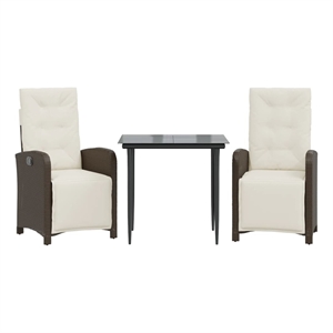 vidaXL 3 Piece Bistro Set with Cushions Brown Poly Rattan