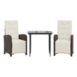 vidaXL 3 Piece Bistro Set with Cushions Brown Poly Rattan