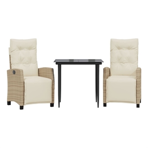 vidaXL 3 Piece Patio Dining Set with Cushions Beige Poly Rattan