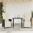 vidaXL 3 Piece Patio Dining Set with Cushions Black Poly Rattan
