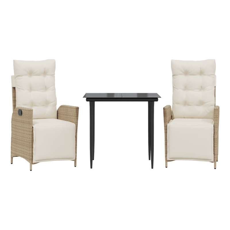 vidaXL 3 Piece Patio Dining Set with Cushions Beige Poly Rattan