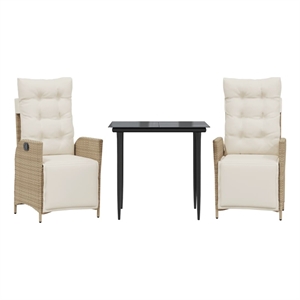 vidaXL 3 Piece Patio Dining Set with Cushions Beige Poly Rattan