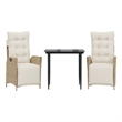vidaXL 3 Piece Patio Dining Set with Cushions Beige Poly Rattan
