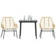 vidaXL 3 Piece Patio Dining Set with Cushions Brown Poly Rattan Glass
