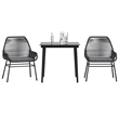 vidaXL 3 Piece Patio Dining Set with Cushions Black Poly Rattan Glass